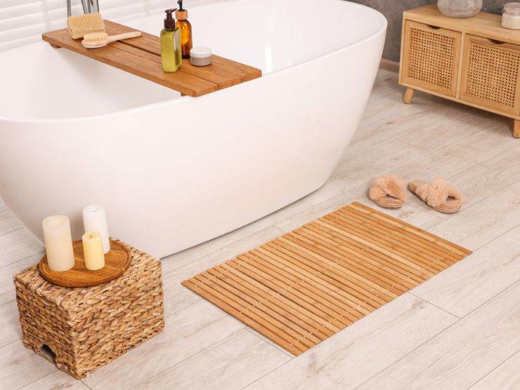 bagno con tappeto in bambù 