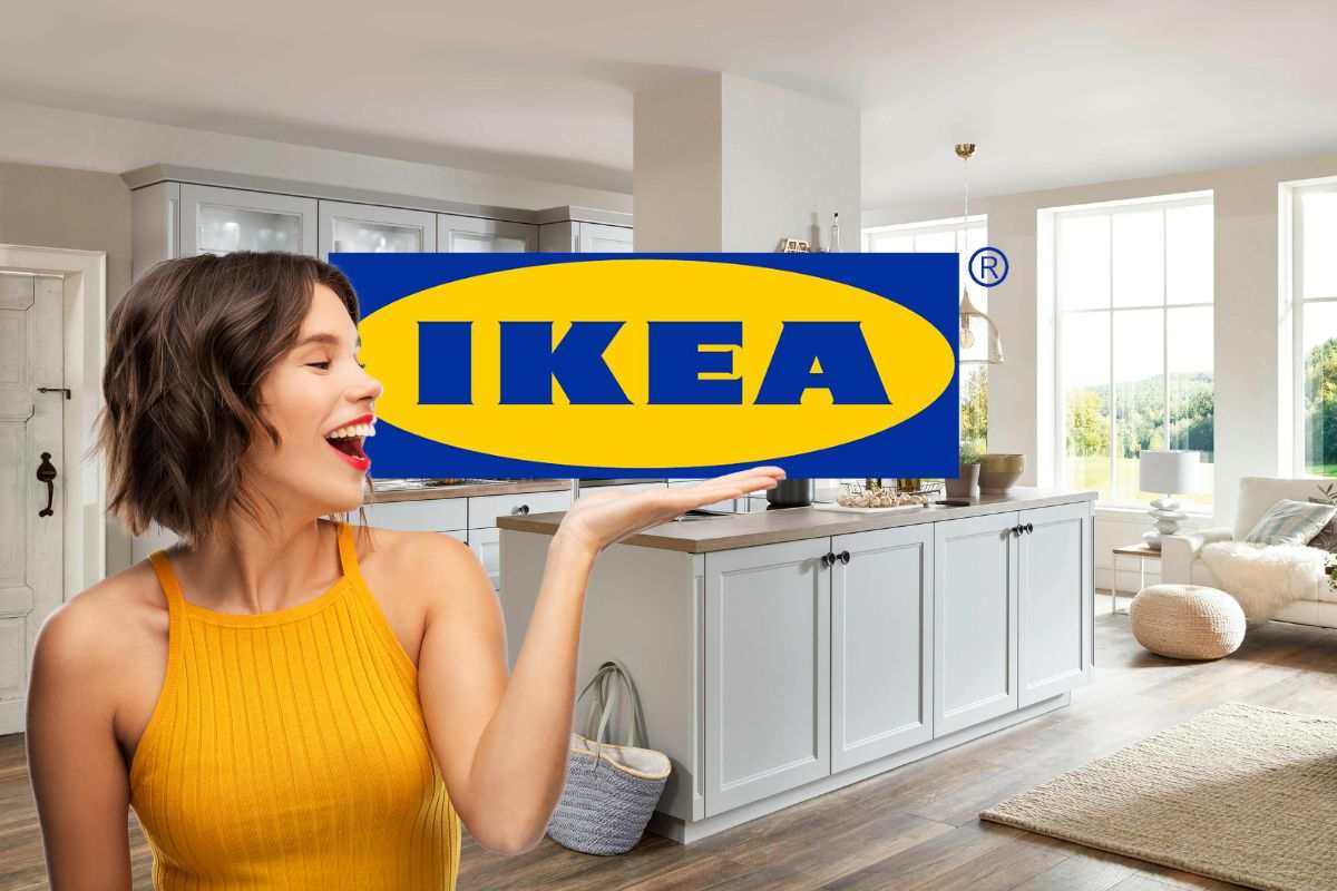 donna, cucina e logo ikea